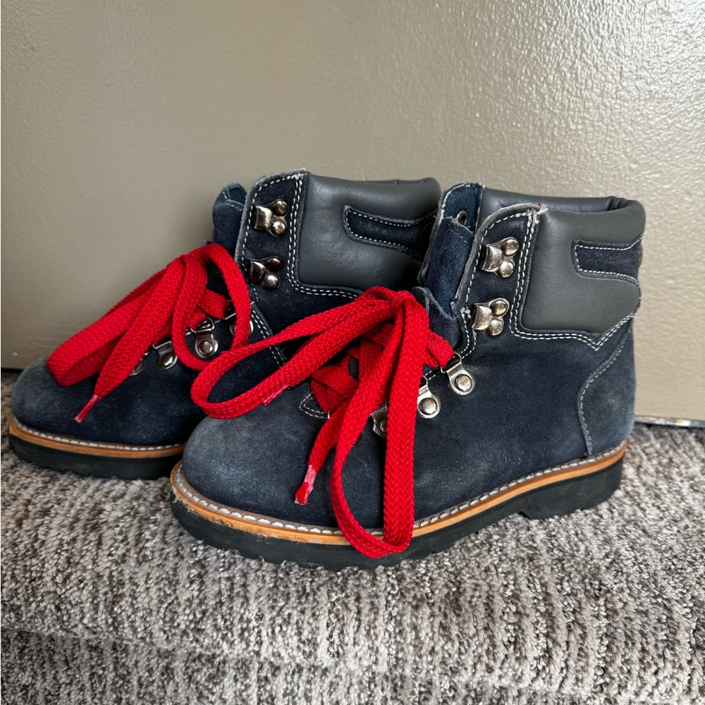 Kids' vintage steel toe, suede, hiking boots.